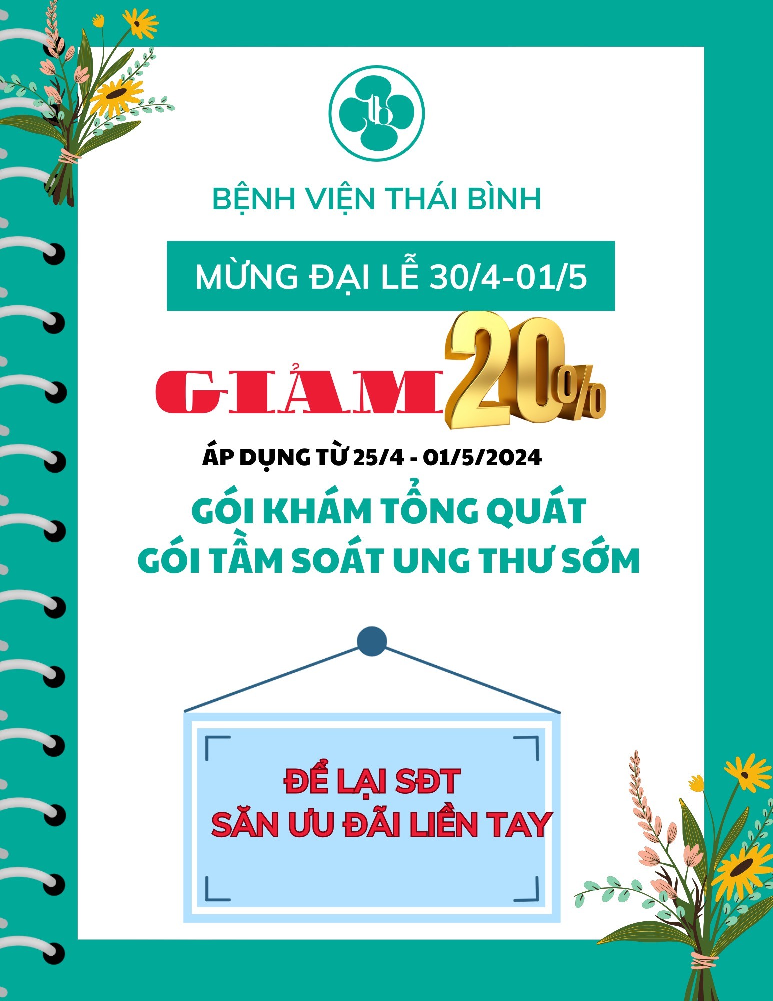 GIẢM GIÁ 20% GÓI KHÁM TỔNG QUÁT&TẦM SOÁT UNG THƯ SỚM