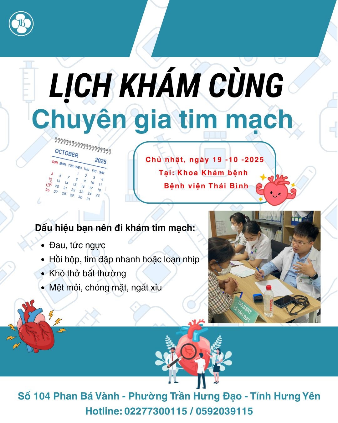 LỊCH KHÁM CHUYÊN GIA TIM MẠCH THÁNG 10