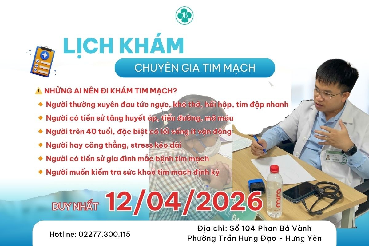 LỊCH KHÁM CHUYÊN GIA TIM MẠCH THÁNG 04/2026