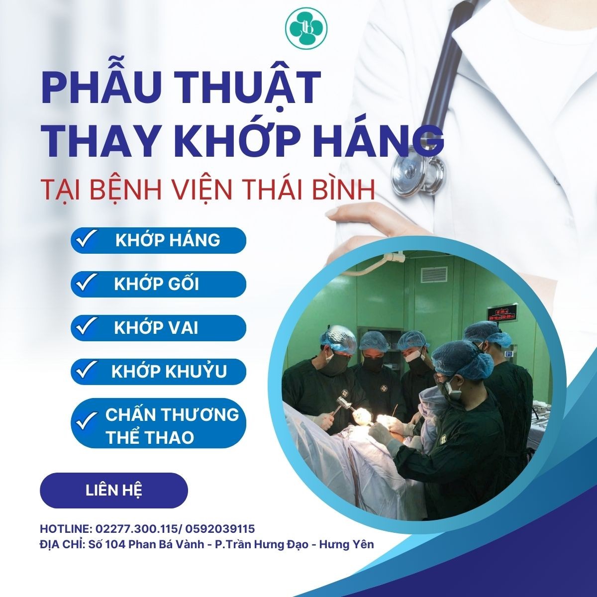 PHẪU THUẬT THAY KHỚP TẠI BỆNH VIỆN THÁI BÌNH